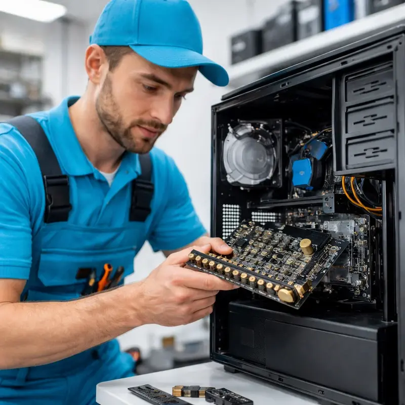 Мастер устанавливает звуковую карту на ПК в Зеленограде